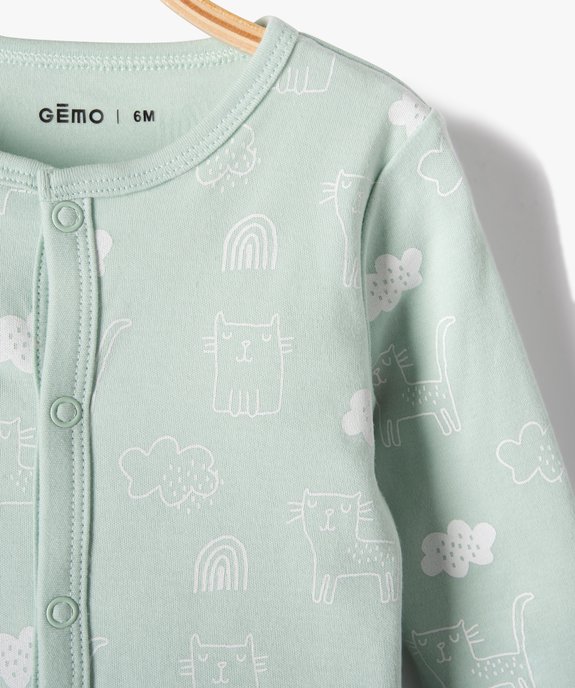 Pyjama bébé en jersey imprimé chat à ouverture ventrale vue2 - GEMO(BB COUCHE) - GEMO