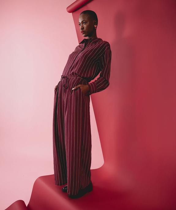 Pantalon fluide coupe large à rayures avec ceinture à nouer femme vue1 - GEMO 4G FEMME - GEMO