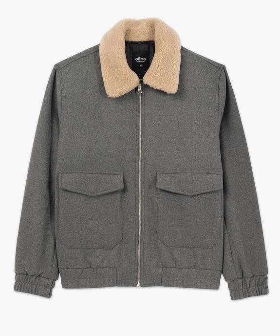 Blouson aviateur lainage et col en fourrure imitation homme vue4 - GEMO 4G HOMME - GEMO