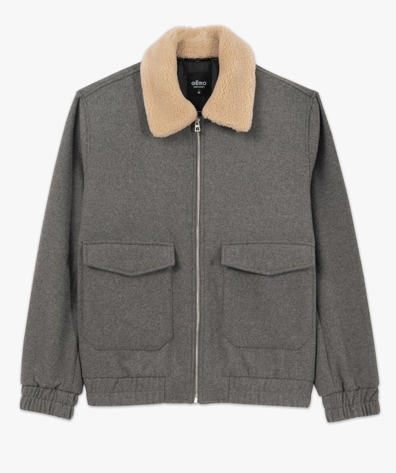 Blouson aviateur lainage et col en fourrure imitation homme vue4 - GEMO 4G HOMME - GEMO