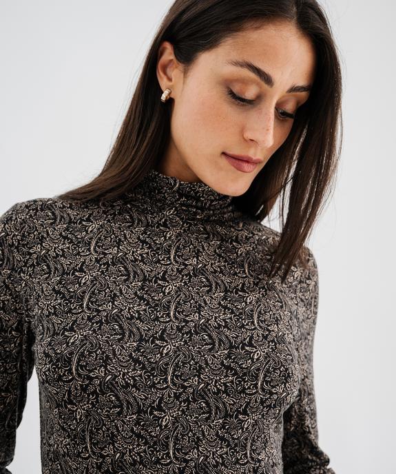 Tee-shirt manches longues et col roulé imprimé femme vue2 - GEMO 4G FEMME - GEMO