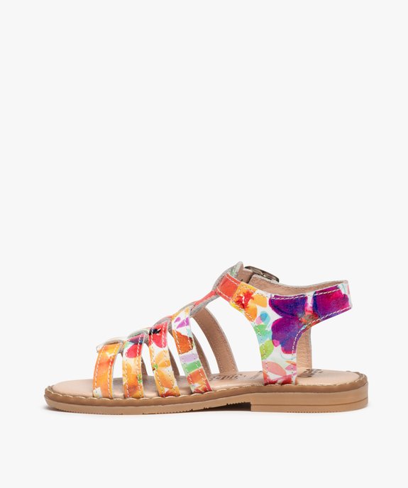 Sandales fille en cuir dessus fleurs multicolores vue3 - GEMO (ENFANT) - GEMO