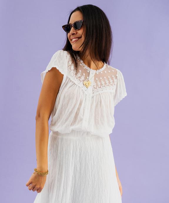 Robe courte à manches courtes en dentelle extensible look romantique femme vue3 - GEMO(FEMME PAP) - GEMO
