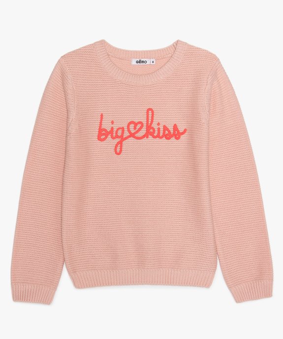Pull fille en maille fantaisie à inscription contrastante vue1 - GEMO (ENFANT) - GEMO