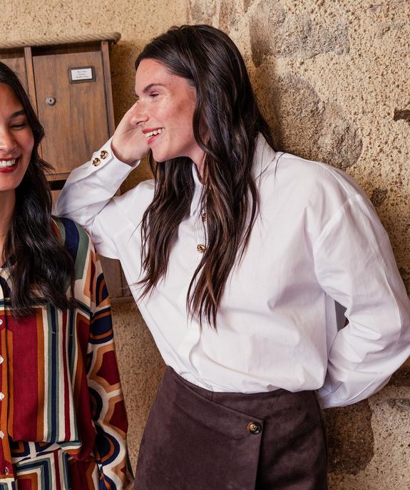 Chemise manches longues droite en coton à boutons dorés fantaisie femme vue1 - GEMO(FEMME PAP) - GEMO