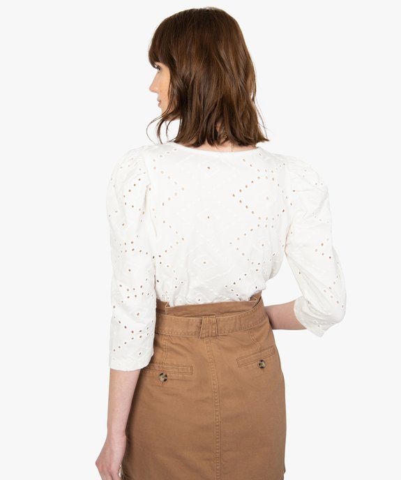 Tee-shirt femme en broderie anglaise avec manches bouffantes vue3 - GEMO(FEMME PAP) - GEMO