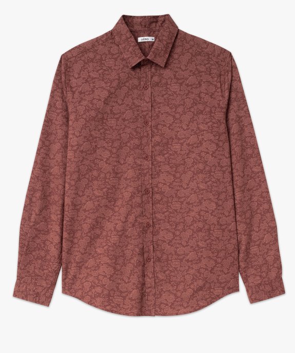 Chemise manches longues coupe droite en coton fleuri homme vue4 - GEMO (HOMME) - GEMO