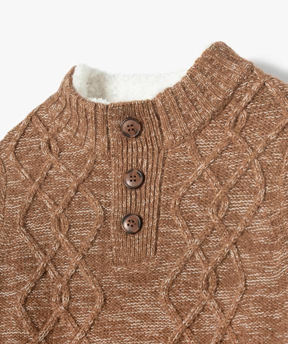 Pull en grosse maille torsadée avec col montant garçon vue3 - GEMO (ENFANT) - GEMO