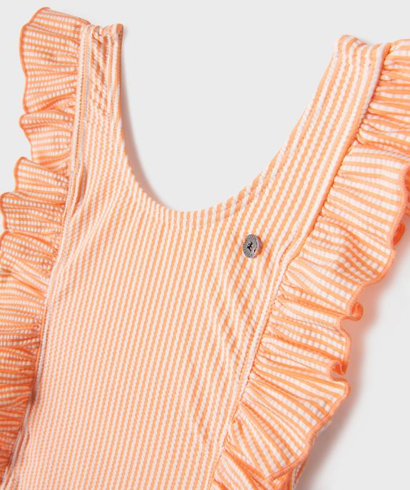 Maillot de bain 1 pièce en matière gaufrée, rayée, à volants fille - LuluCastagnette vue2 - LULUCASTAGNETTE - GEMO