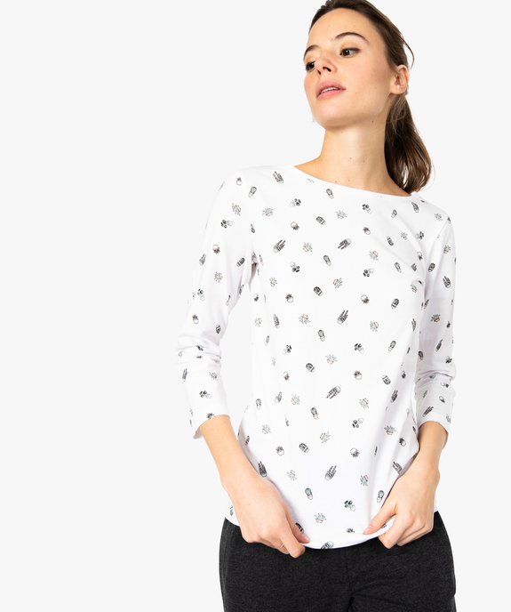Tee-shirt femme en coton bio imprimé à manches longues vue1 - GEMO 4G FEMME - GEMO