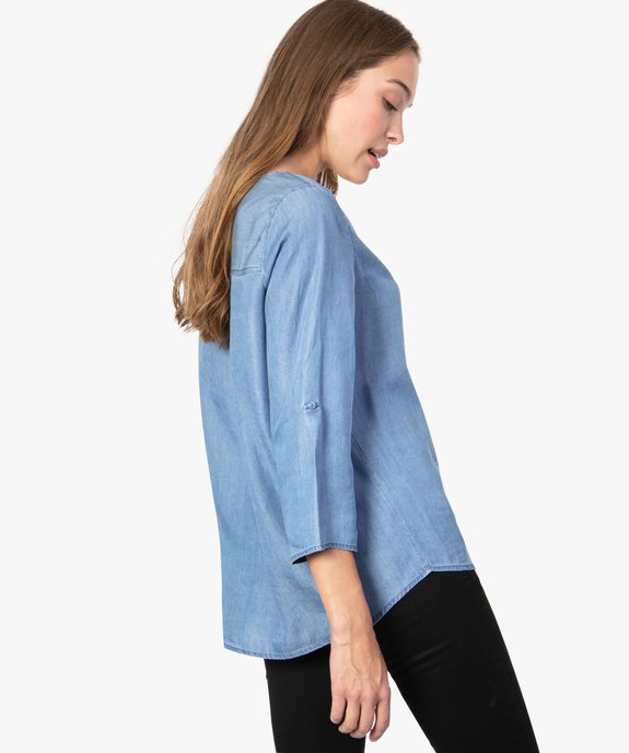 Blouse femme en chambray uni à manches retroussables vue3 - GEMO(FEMME PAP) - GEMO