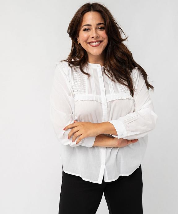 Chemise en coton avec plastron froncé femme grande taille vue1 - GEMO (G TAILLE) - GEMO