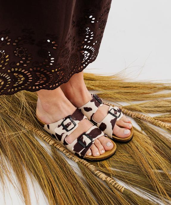 Mules à semelle intérieure cuir et motif pelage vache femme - Follow Me vue8 - FOLLOW ME - GEMO