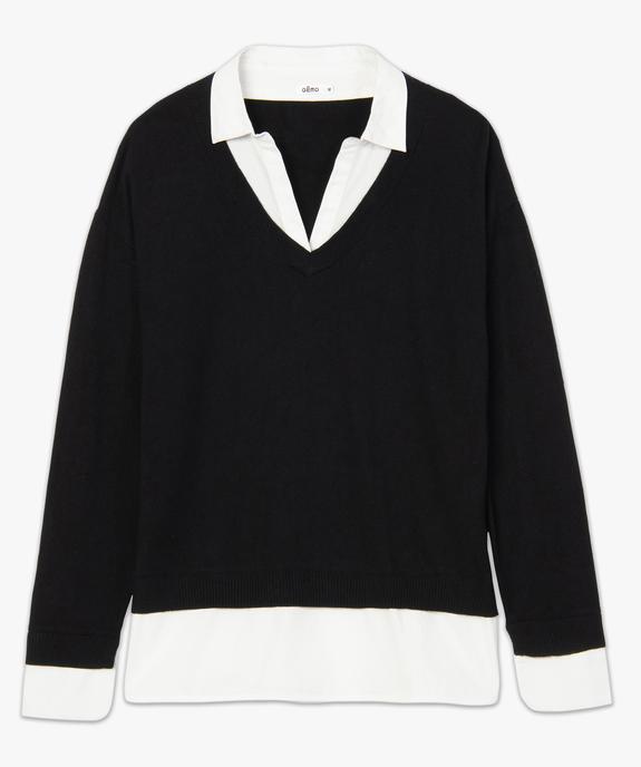 Pull femme effet 2 en 1 avec col chemise vue4 - GEMO(FEMME PAP) - GEMO