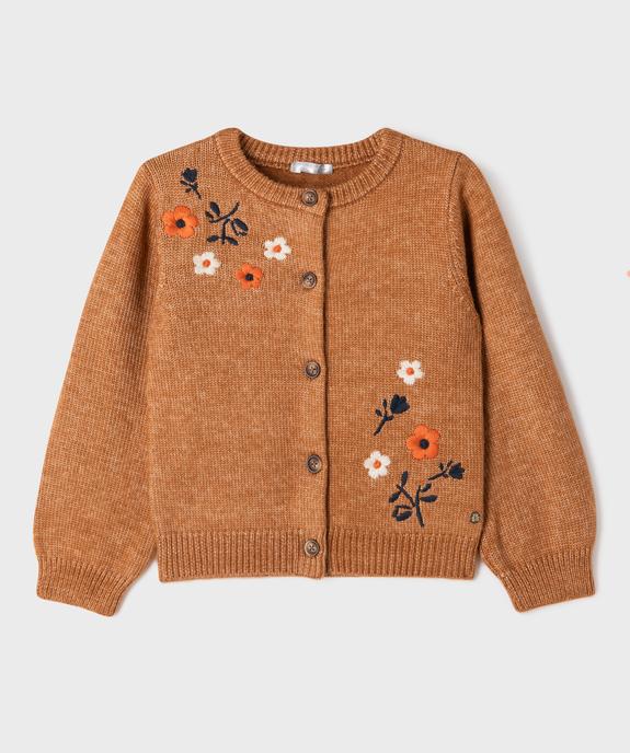 Gilet en maille chinée et brodée de fleurs fille - LuluCastagnette vue2 - LULUCASTAGNETTE - GEMO