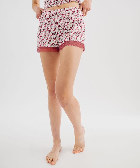 Short de pyjama en maille fluide avec bas en dentelle femme vue2 - GEMO 4G FEMME - GEMO