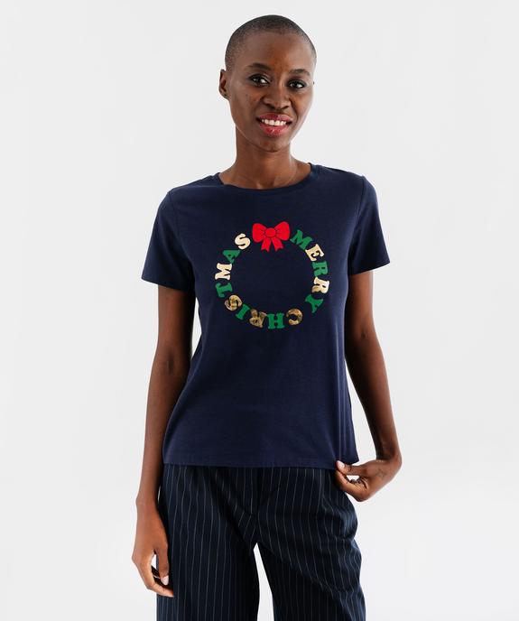 Tee-shirt manches courtes avec inscription spéciale Noël femme vue1 - GEMO(FEMME PAP) - GEMO