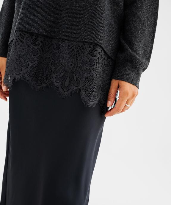 Pull col V dentelle femme vue2 - GEMO 4G FEMME - GEMO