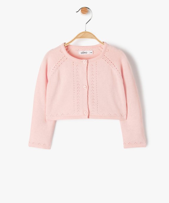 Gilet court avec détails ajourés bébé fille vue1 - GEMO(BEBE DEBT) - GEMO