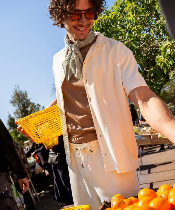 Chemise manches courtes à col cubain en maille piquée homme vue5 - GEMO 4G HOMME - GEMO