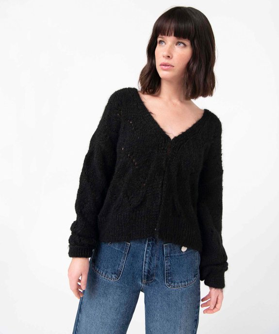 Gilet femme en maille fantaisie ajourée vue1 - GEMO(FEMME PAP) - GEMO