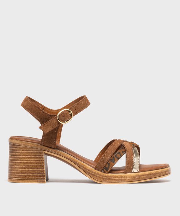 Sandales à talon en cuir à brides mixtes femme - Tanéo vue1 - TANEO - GEMO