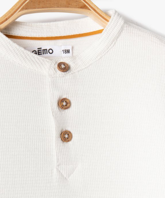 Tee-shirt à manches longues col tunisien en maille nid d'abeille bébé garçon vue2 - GEMO(BEBE DEBT) - GEMO