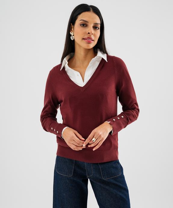 Pull fin en viscose avec col V et boutons aux poignets femme vue1 - GEMO 4G FEMME - GEMO