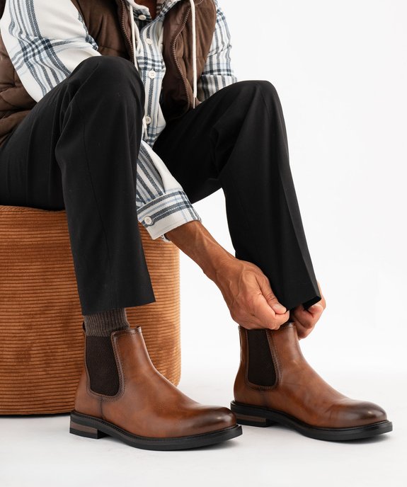 Boots homme style Chelsea effet grainé vue1 - URBAN STEPS - GEMO