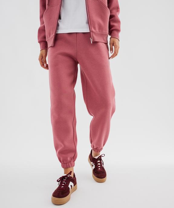 Pantalon de jogging en molleton uni à taille élastiquée femme vue4 - GEMO 4G FEMME - GEMO