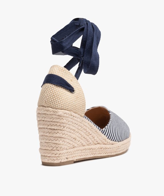 Sandales compensées femme dessus toile à lacets ruban vue4 - SANS MARQUE - GEMO