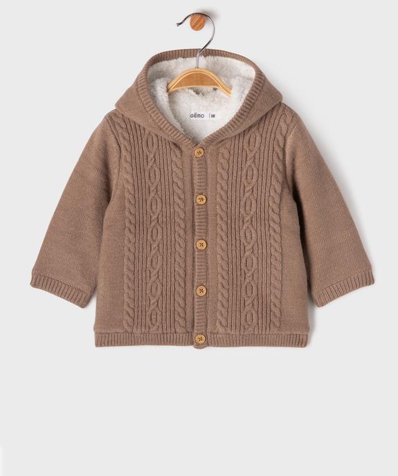 Gilet à capuche en maille torsadée doublé sherpa bébé garçon vue1 - GEMO(BB COUCHE) - GEMO
