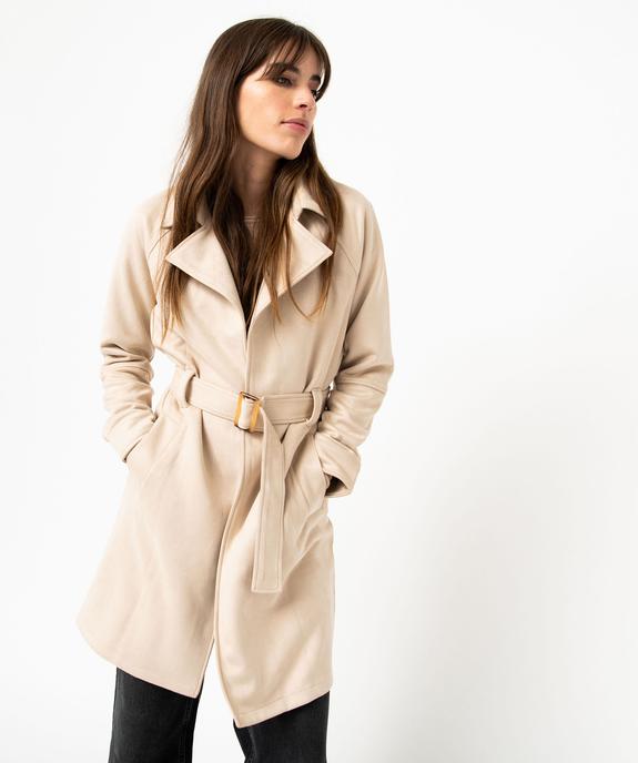 Manteau trench en suédine avec ceinture femme vue2 - GEMO(FEMME PAP) - GEMO