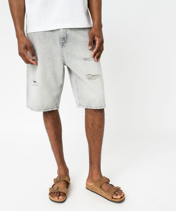 Bermuda en jean aspect usé coupe ample homme vue1 - GEMO (HOMME) - GEMO