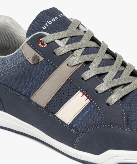 Baskets homme style denim avec bandes latérales et à lacets vue7 - URBAN STEPS - GEMO