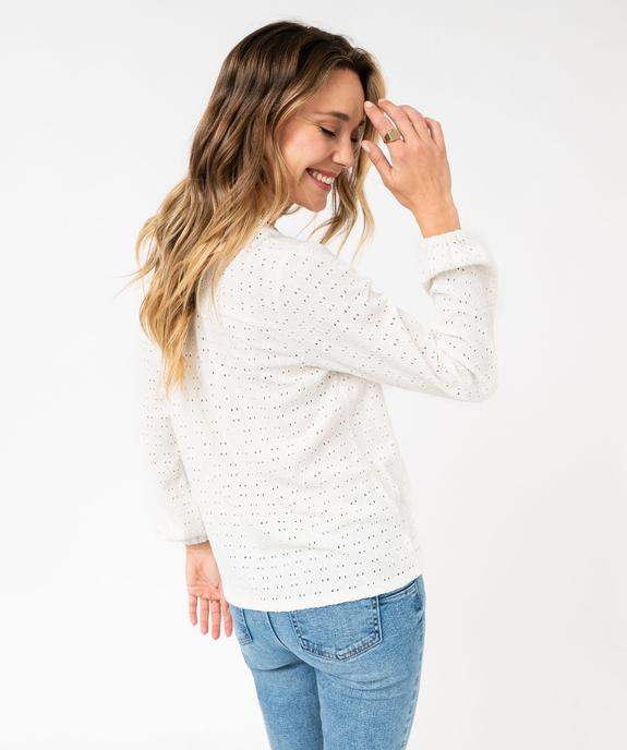 Tee-shirt à manches longues et col V en maille ajourée femme vue3 - GEMO 4G FEMME - GEMO
