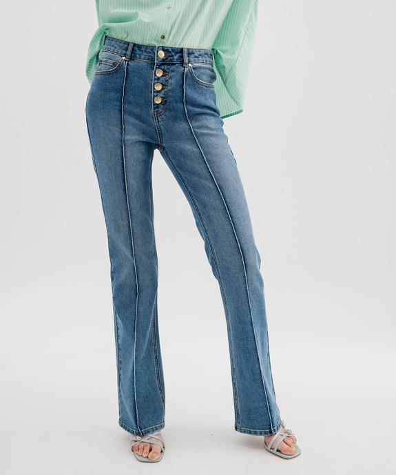 Jean flare taille normale en denim stretch à plis femme LuluCastagnette vue1 - LULU CASTAGNETTE GEMO FOR GOOD - GEMO