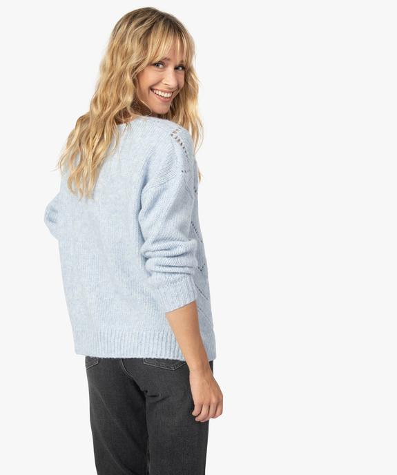 Pull femme en maille fantaisie avec grand col V vue3 - GEMO 4G FEMME - GEMO