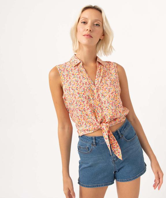 Chemise sans manches imprimée avec nœud dans le bas femme vue1 - GEMO 4G FEMME - GEMO