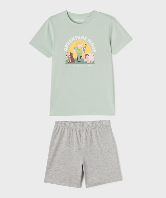 Pyjashort bicolore avec motif sur le buste garçon - Minecraft vue1 - MINECRAFT - GEMO