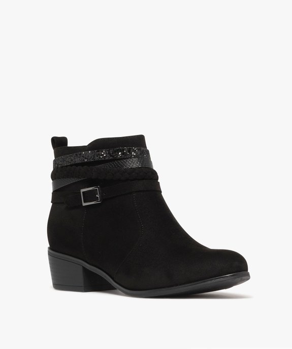Boots femme en suédine unie avec brides fantaisie et à petit talon vue3 - VALENTINA BALDA - GEMO