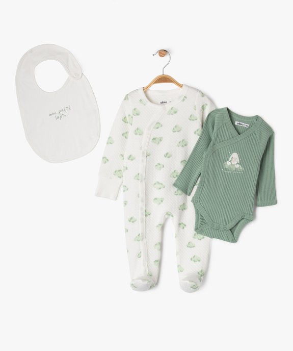 Ensemble 3 pièces pyjama + body + bavoir bébé vue1 - GEMO(BB COUCHE) - GEMO