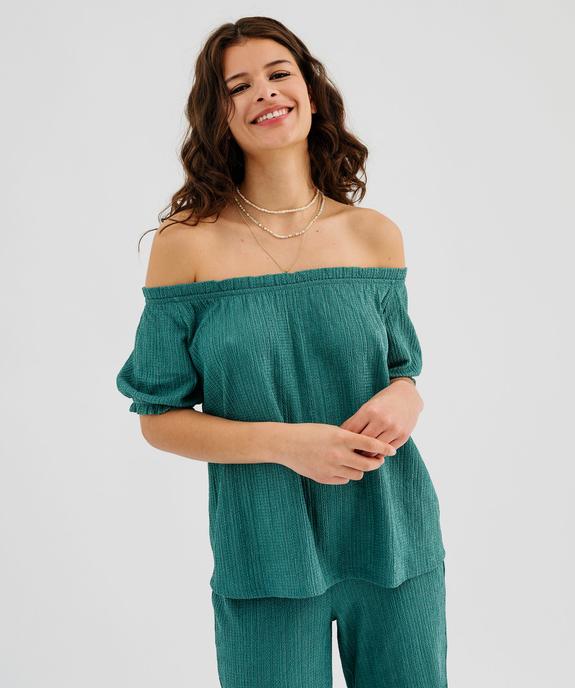 Tee-shirt manches courtes bouffantes à grand décolleté volanté femme vue1 - GEMO(FEMME PAP) - GEMO