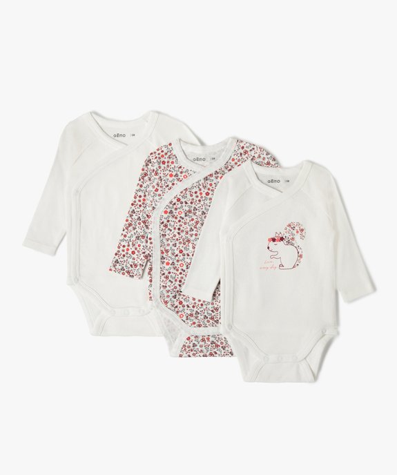 Bodies bébé fille à manches longues fermeture croisée (lot de 3) vue1 - GEMO 4G BEBE - GEMO