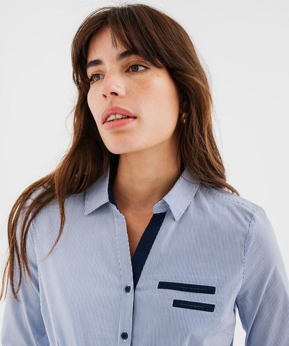Chemise femme rayée coupe ajustée en coton stretch vue6 - GEMO(FEMME PAP) - GEMO