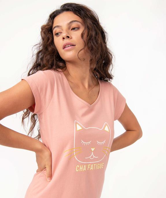 Chemise de nuit femme à manches courtes et col V vue2 - GEMO(HOMWR FEM) - GEMO