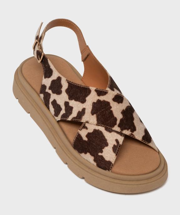 Sandales à semelle épaisse et brides croisées motif animalier femme vue6 - 5 MILES - GEMO