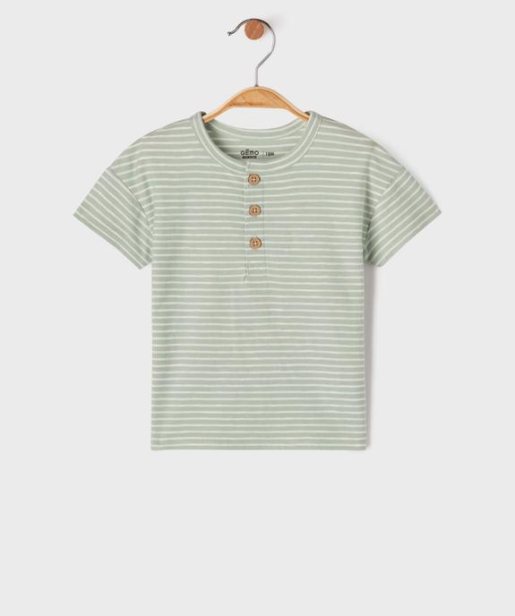 Tee-shirt rayé à manches courtes et col tunisien bébé garçon vue1 - GEMO(BEBE DEBT) - GEMO