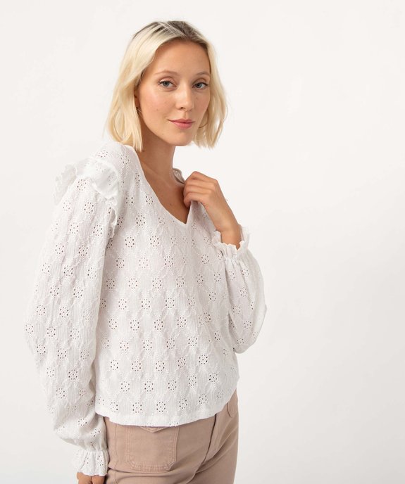 Tee-shirt femme à manches longues en maille ajourée  vue2 - GEMO(FEMME PAP) - GEMO