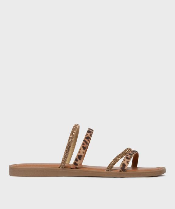 Mules plates à fines brides à strass et motif léopard femme vue1 - FOLLOW ME - GEMO